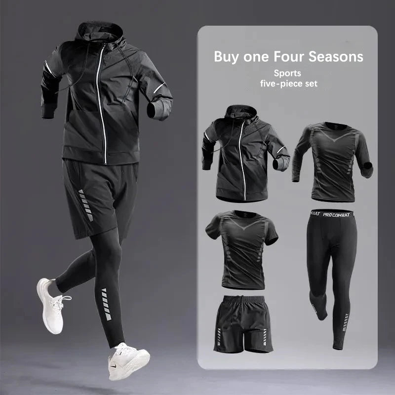 Men's All-Season Sportswear Set - Tracksuit for Running, Cycling, Fitness, Hiking, and Gym; 5 pcs
