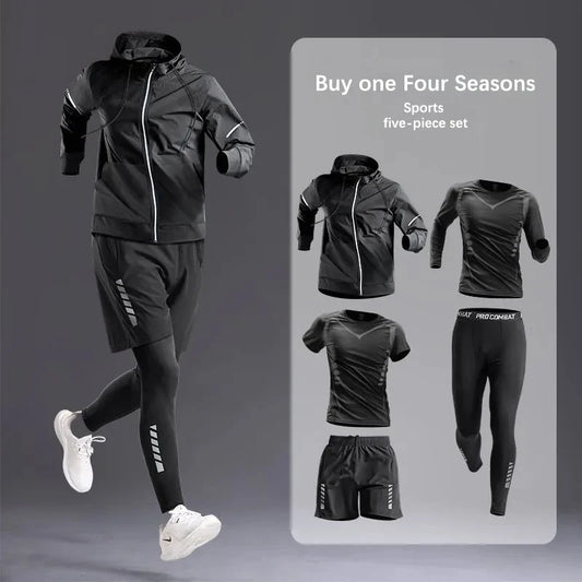 Men's All-Season Sportswear Set - Tracksuit for Running, Cycling, Fitness, Hiking, and Gym; 5 pcs