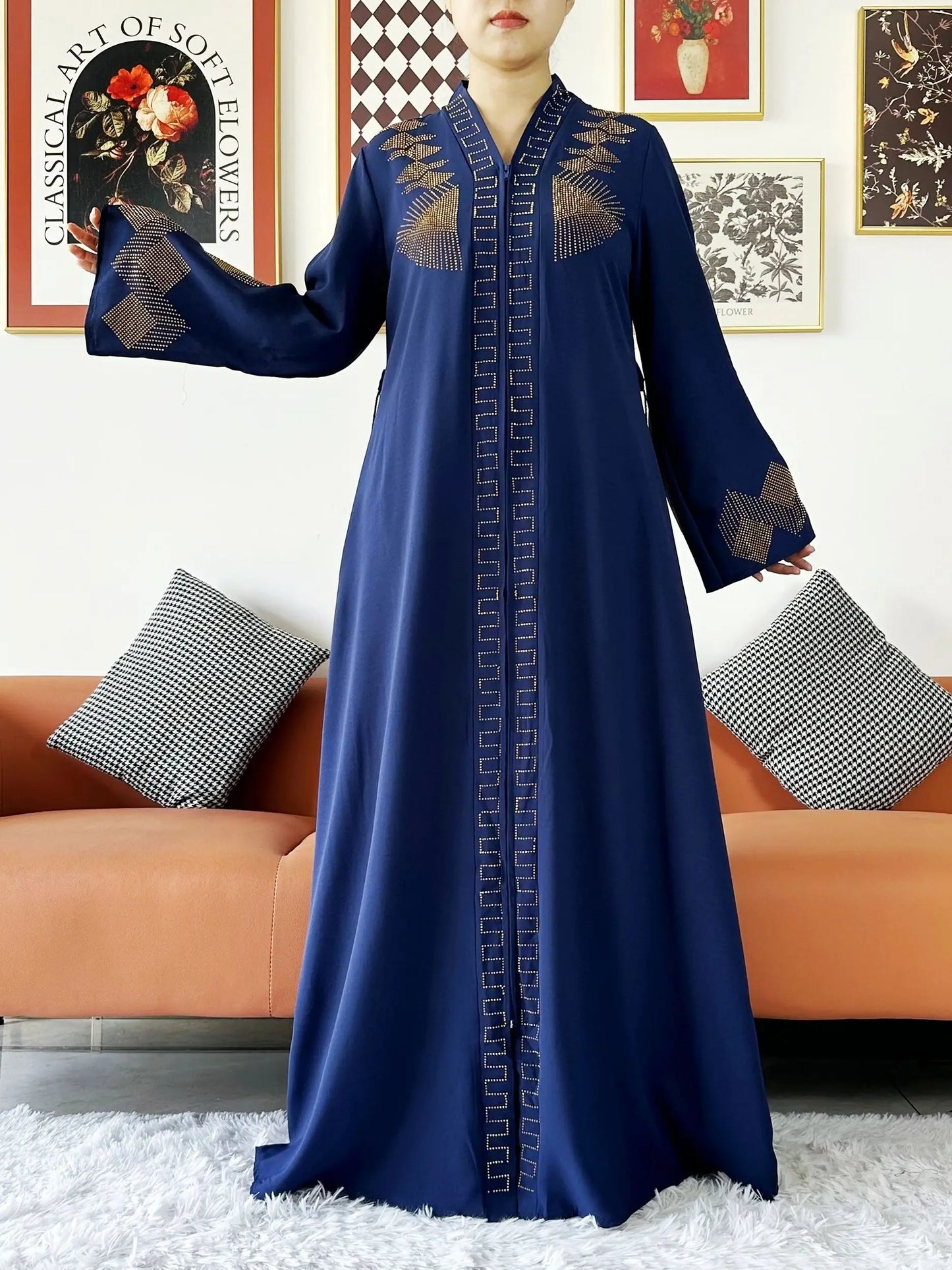 New Women Elegant Dress Chiffon Open Abaya with Zipper Muslim Women Dress