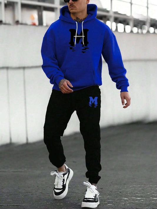 Men's Autumn Winter Two Piece Tracksuit: Comfortable, Casual, Hooded Pullover.