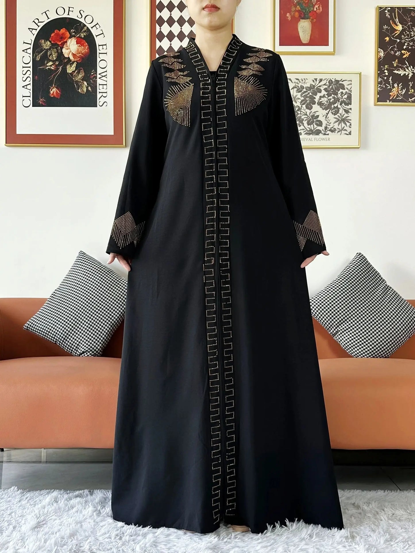 New Women Elegant Dress Chiffon Open Abaya with Zipper Muslim Women Dress