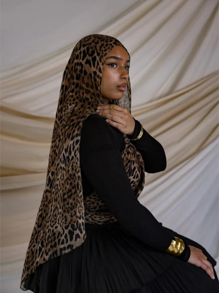 Hijab Leopard Print Watercolor Soft Muslim Hijabs  Headscarf Warm