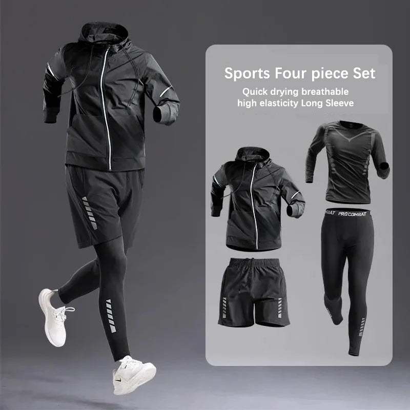 Men's All-Season Sportswear Set - Tracksuit for Running, Cycling, Fitness, Hiking, and Gym; 5 pcs