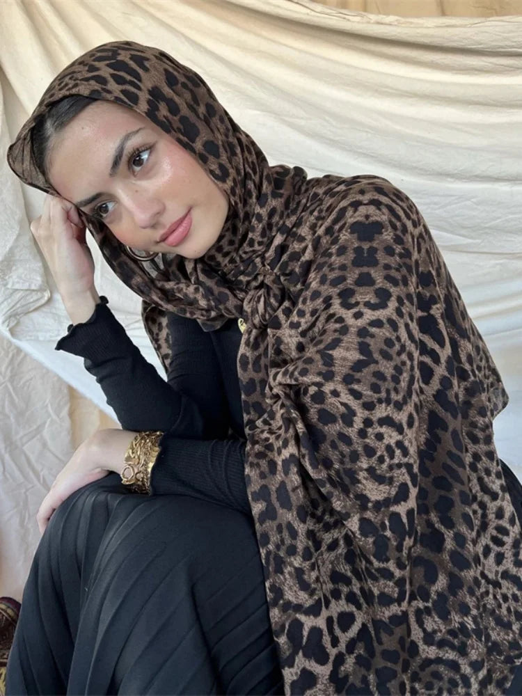 Hijab Leopard Print Watercolor Soft Muslim Hijabs  Headscarf Warm