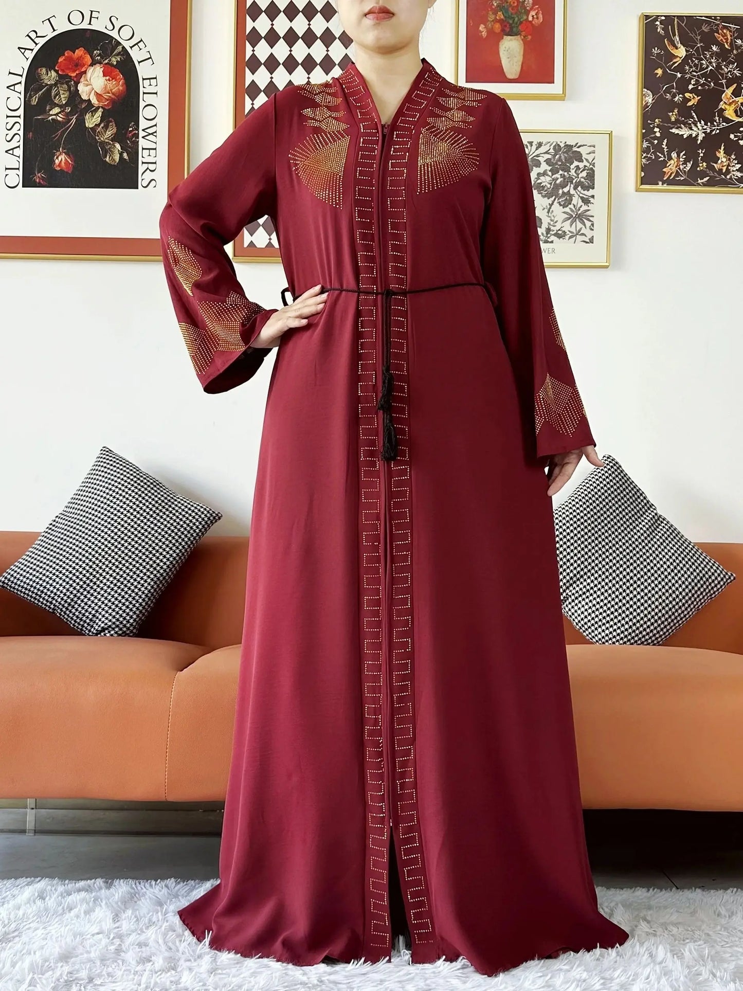 New Women Elegant Dress Chiffon Open Abaya with Zipper Muslim Women Dress